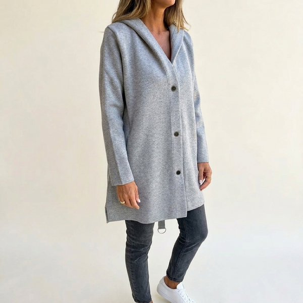 Women's Long Hooded Cardigan, Button Front with Pockets