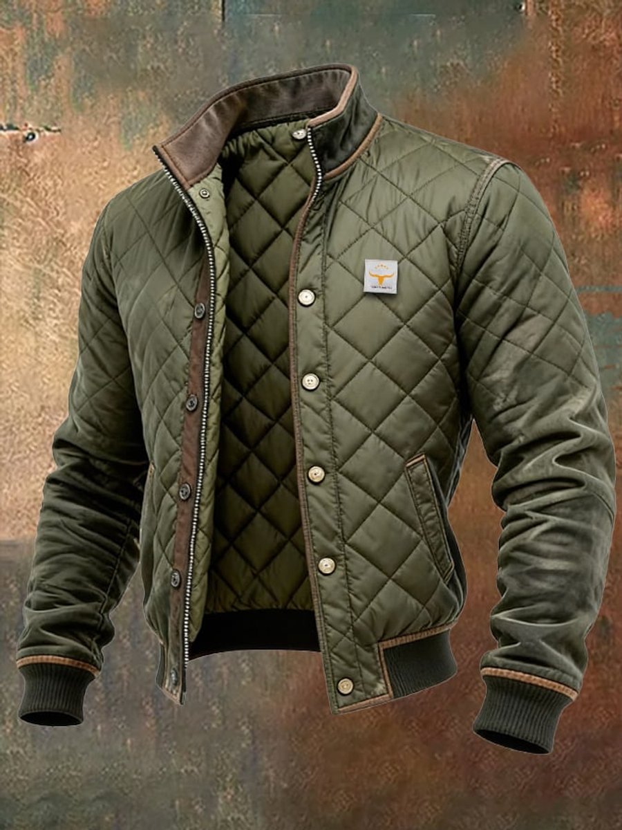 Sebastian | Green Quilted Padded Bomber Jacket for Men