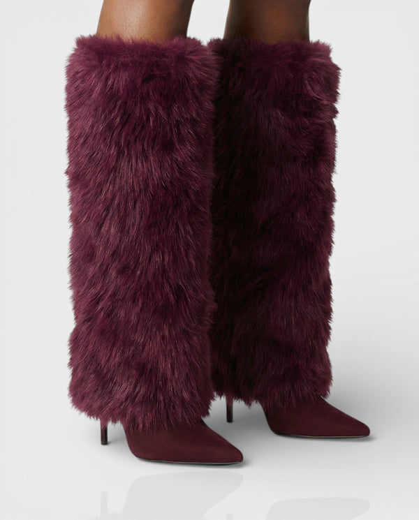 Stiletto Heel Faux Fur Knee High Boots for Women