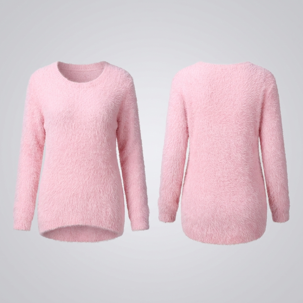 Women's Fuzzy Jumper, Soft Crew Neck