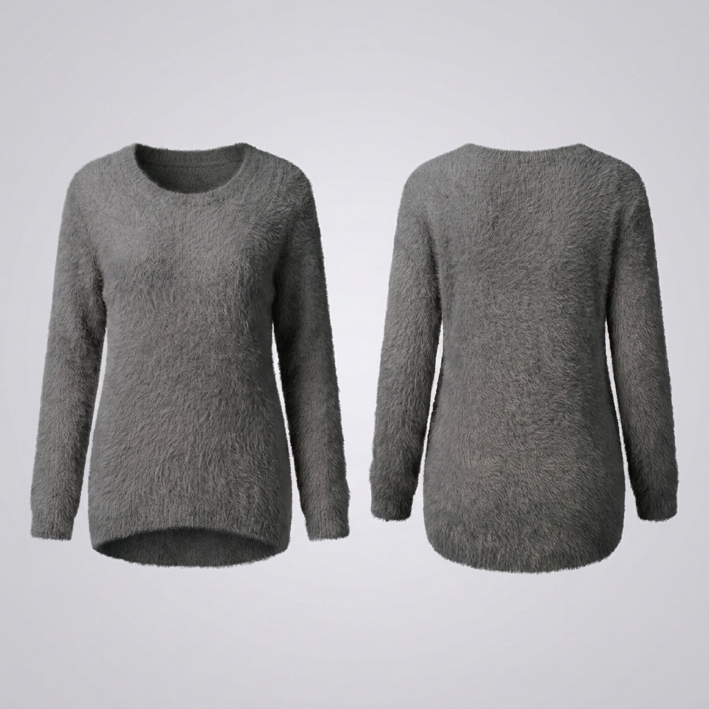Women's Fuzzy Jumper, Soft Crew Neck
