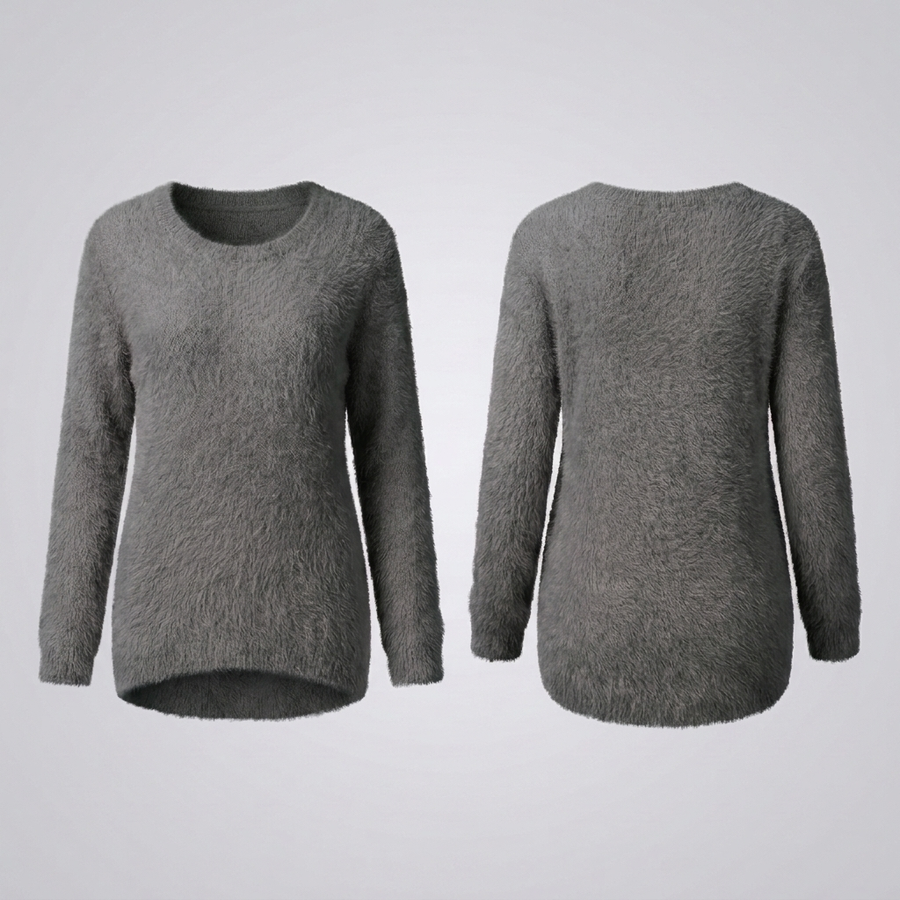 Women's Fuzzy Jumper, Soft Crew Neck