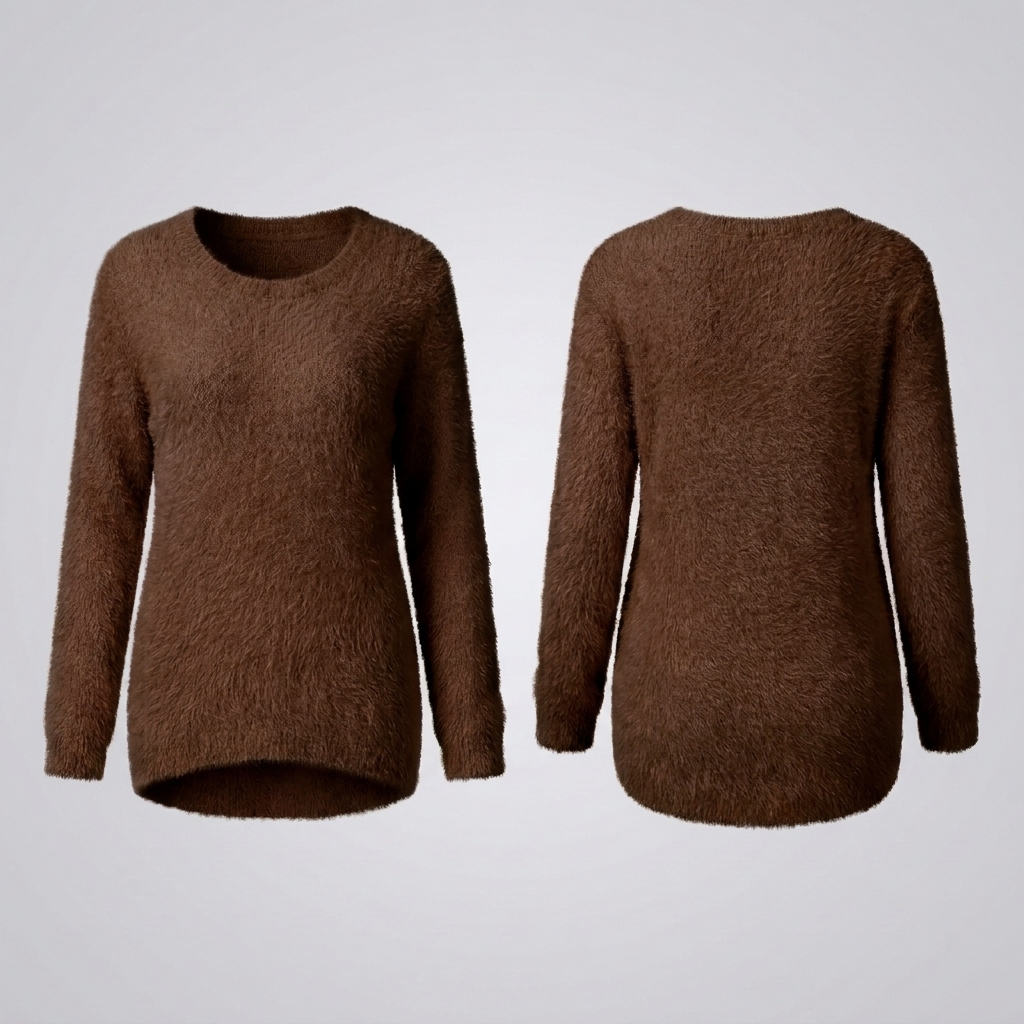 Women's Fuzzy Jumper, Soft Crew Neck