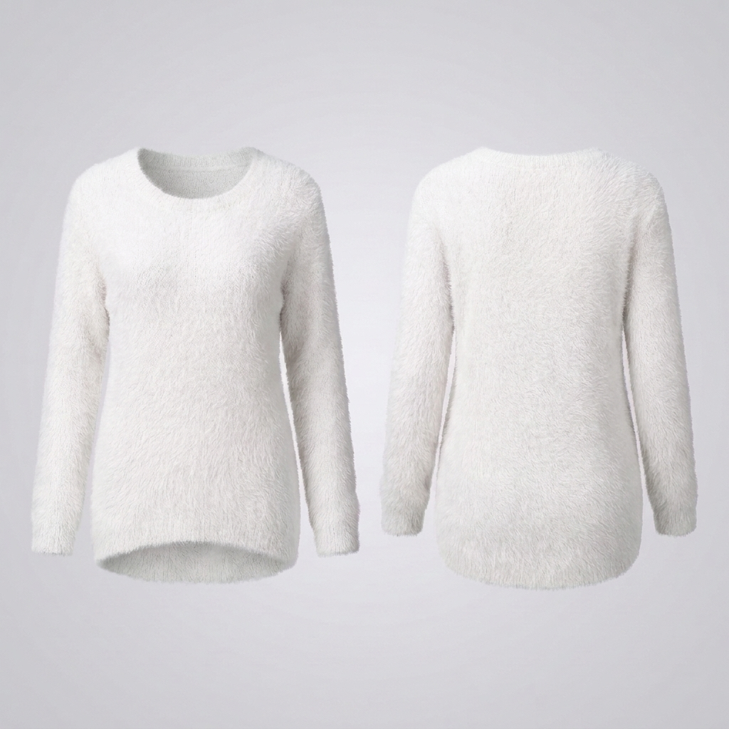 Women's Fuzzy Jumper, Soft Crew Neck