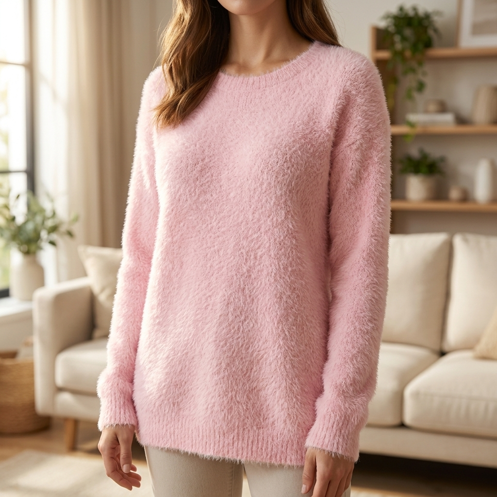 Women's Fuzzy Jumper, Soft Crew Neck