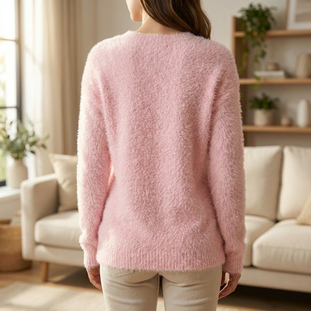 Women's Fuzzy Jumper, Soft Crew Neck