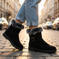 Women's Faux Fur Trim Ankle Boots, Suede with Buckle 7