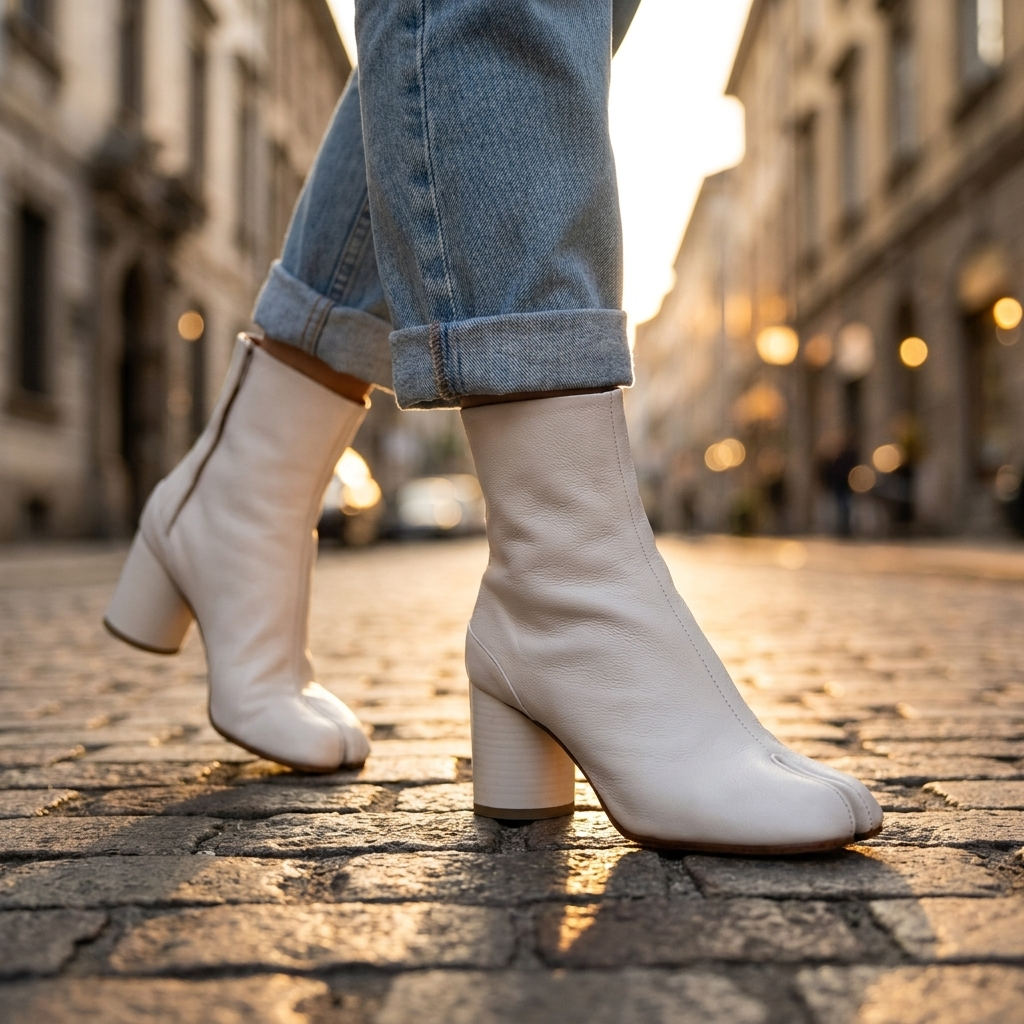 Women's Split Toe Ankle Boots, Block Heel Tabi Style