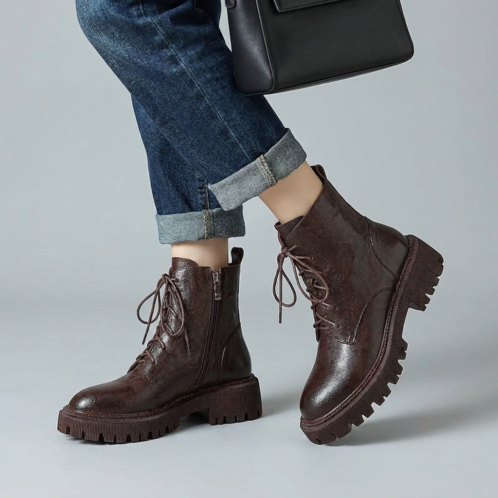 Marceline | Sheepskin Leather Lace-Up Ankle Boots for Women