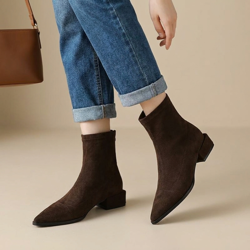 Nessa | Faux Suede Pointed Toe Ankle Boots for Women