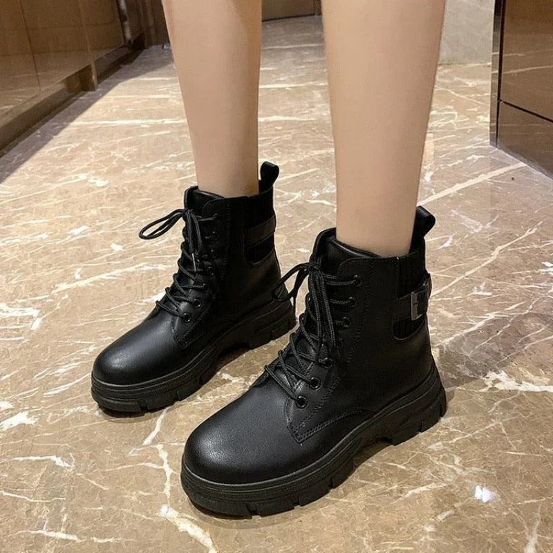 Structured Lace-Up Mid-Calf Boots for Women