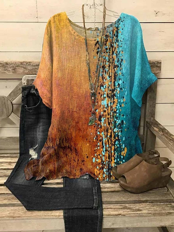 Half Sleeve Colour Block Splicing Blouse for Women