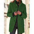 Button-Front Round Neck Wool Blend Coat for Women 5