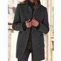 Button-Front Round Neck Wool Blend Coat for Women 4