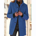 Button-Front Round Neck Wool Blend Coat for Women 2