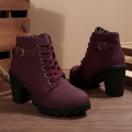 Chunky Metal Buckle Lace-Up Ankle Boots for Women 6