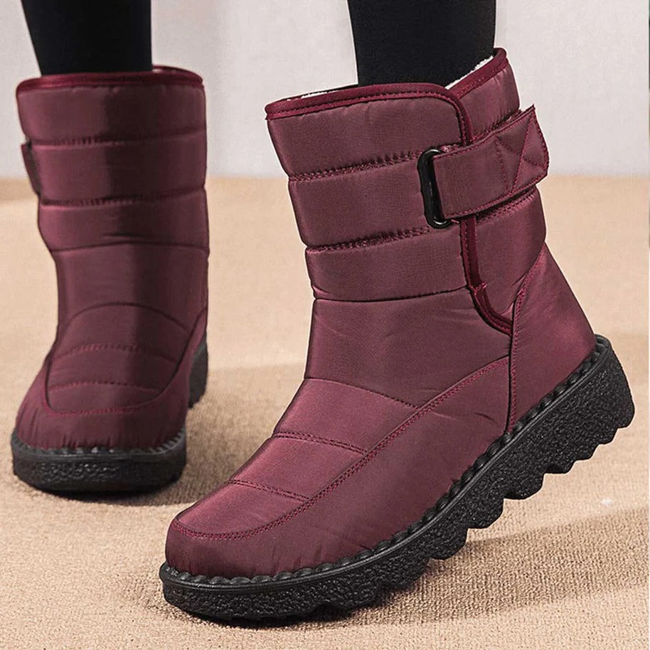 Women's Quilted Snow Boots, Non-Slip with Velcro Strap