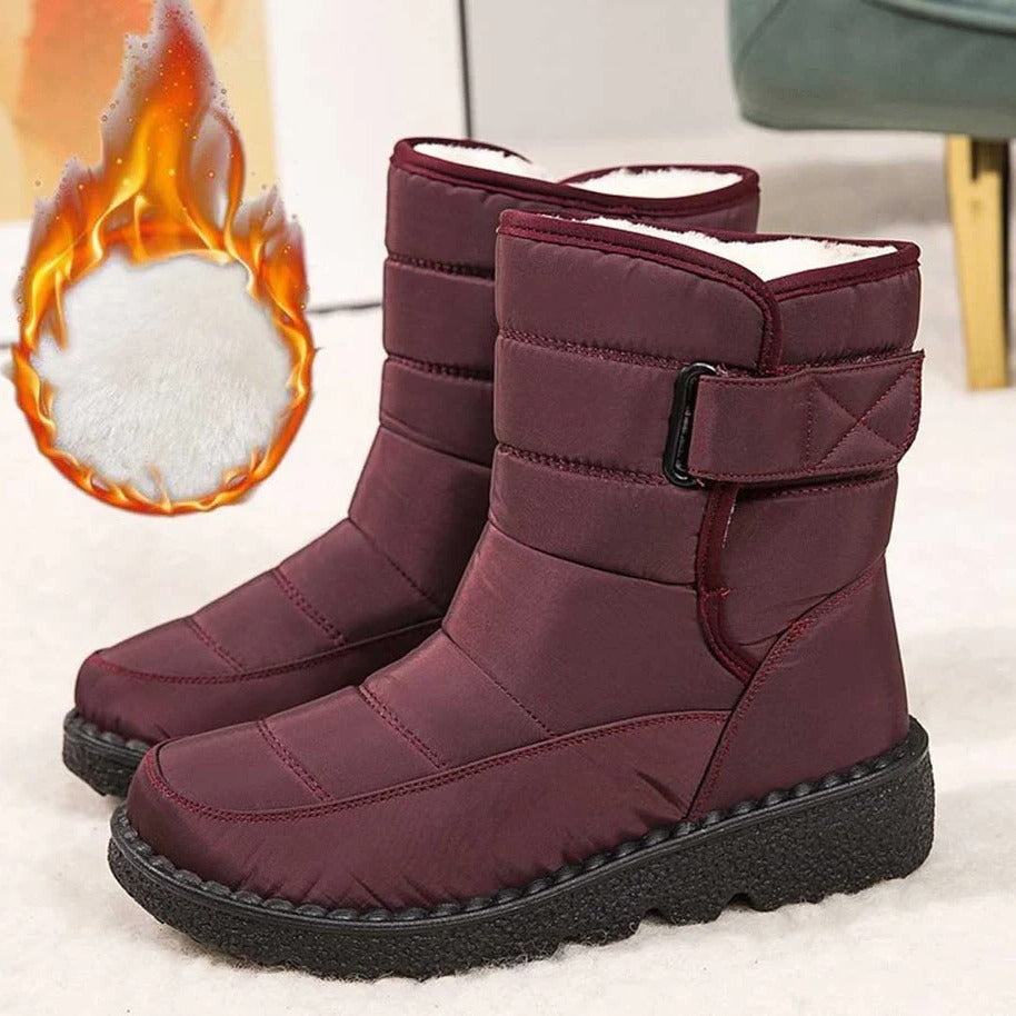 Women's Quilted Snow Boots, Non-Slip with Velcro Strap