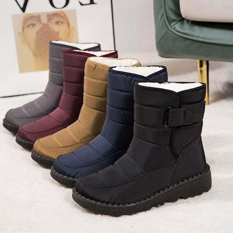 Women's Quilted Snow Boots, Non-Slip with Velcro Strap