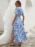 Women's Boho Maxi Dress Printed V Neck Short Sleeve 4