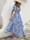 Women's Boho Maxi Dress Printed V Neck Short Sleeve 5