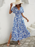 Women's Boho Maxi Dress Printed V Neck Short Sleeve 6
