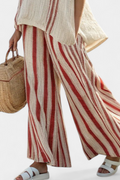 Textured Red Stripe Linen Top and Pants Set Relaxed 3