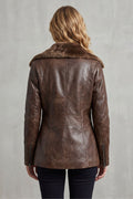 Brown Leather Jacket with Shearling Collar and Warm Lining for Women 3