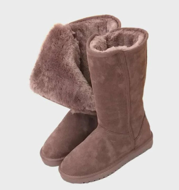Side Zip Sheepskin Lined Suede Boots for Women