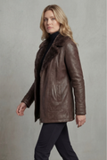 Brown Leather Jacket with Shearling Collar and Warm Lining for Women 2