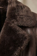 Brown Leather Jacket with Shearling Collar and Warm Lining for Women 5