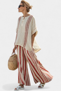 Textured Red Stripe Linen Top and Pants Set Relaxed 4