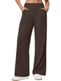 Women's Wide Leg Trousers, Pleated Pull-On Work Trousers 8
