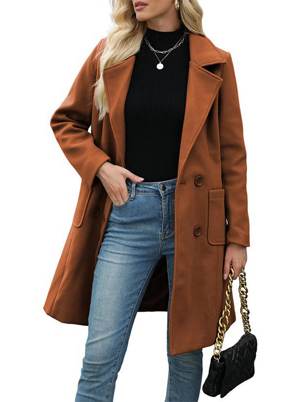 Mid-Length Double-Breasted Wool Coat for Women