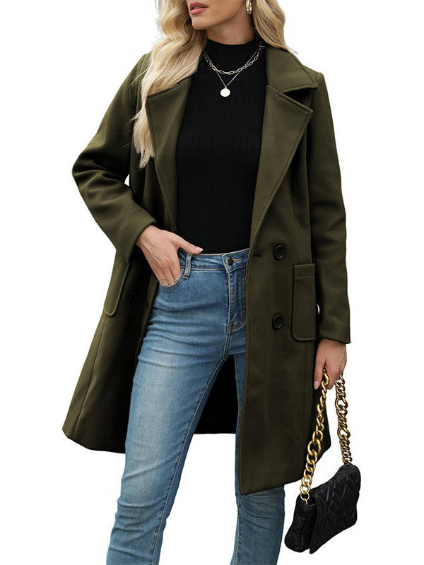 Mid-Length Double-Breasted Wool Coat for Women