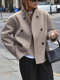 Cropped Double-Breasted Wool Peacoat for Women 1