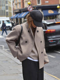 Cropped Double-Breasted Wool Peacoat for Women 3