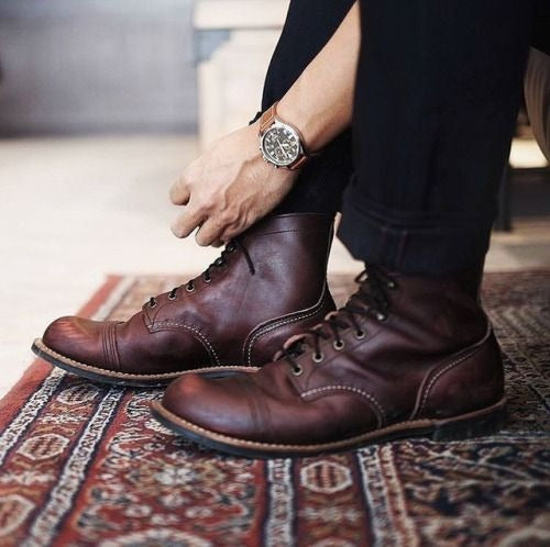 Men's Brogue Boots, Faux Leather Lace-Up Cap Toe