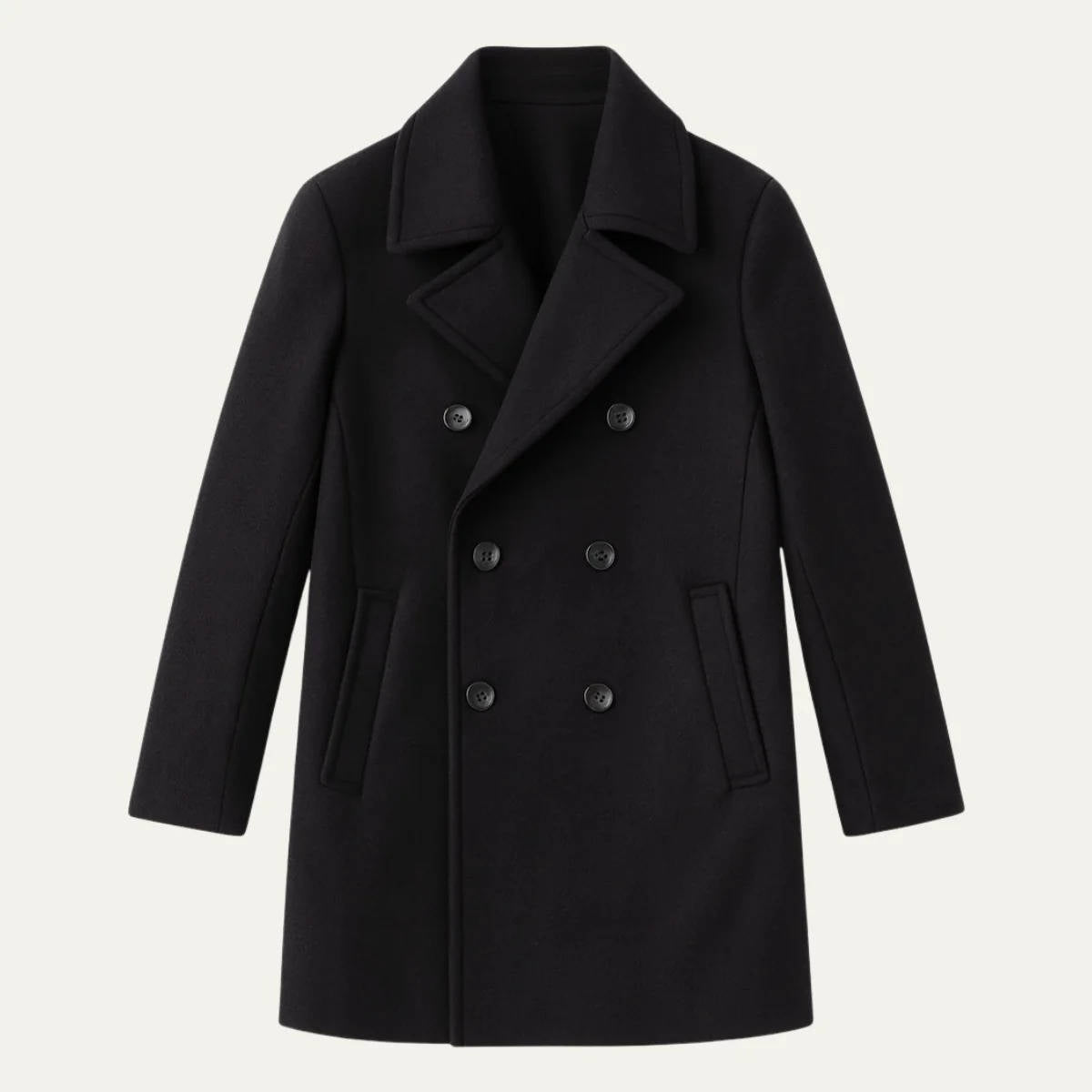 Wesley | Black Double-Breasted Peacoat for Men
