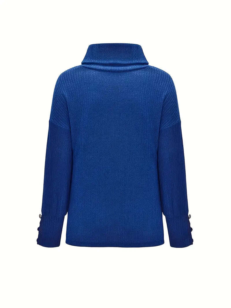 Heike | Ribbed Cowl Neck Sweater with Button Cuffs for Women