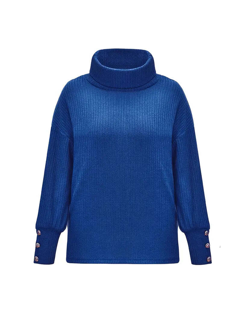 Heike | Ribbed Cowl Neck Sweater with Button Cuffs for Women