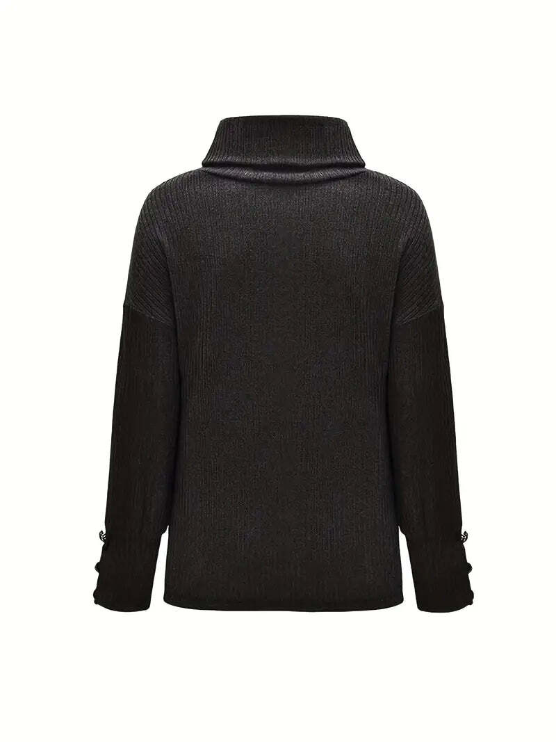 Heike | Ribbed Cowl Neck Sweater with Button Cuffs for Women