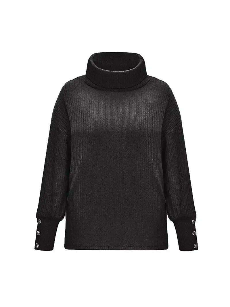 Heike | Ribbed Cowl Neck Sweater with Button Cuffs for Women
