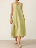 Linen Sleeveless Maxi Dress A-Line 100% Linen 2