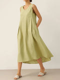 Linen Sleeveless Maxi Dress A-Line 100% Linen 4