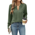 Women's Pleated Blouse, Long Sleeve V-Neck Work Top 2