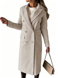 Long Double-Breasted Wool Trench Coat for Women 6