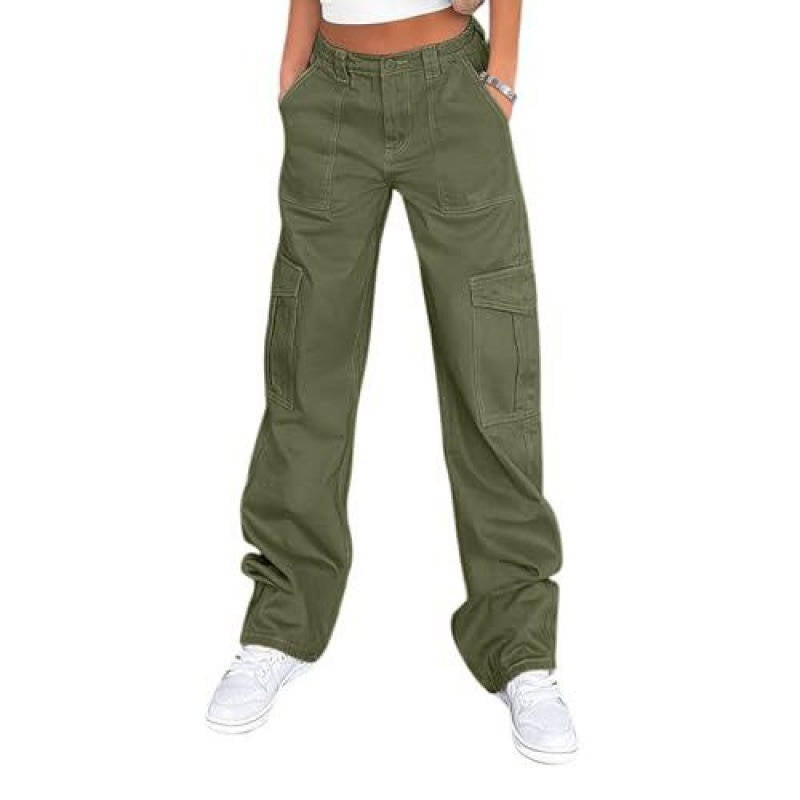 Women's Cargo Trousers, High Waisted Wide Leg with 6 Pockets