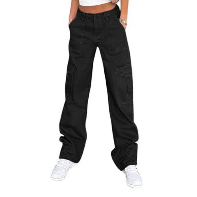 Women's Cargo Trousers, High Waisted Wide Leg with 6 Pockets