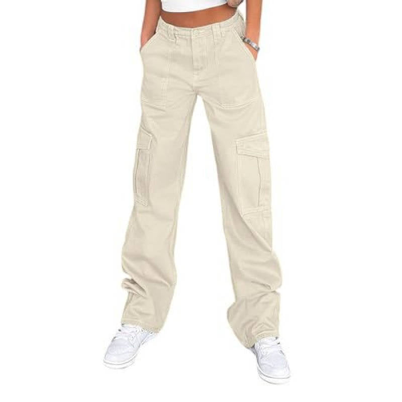 Women's Cargo Trousers, High Waisted Wide Leg with 6 Pockets